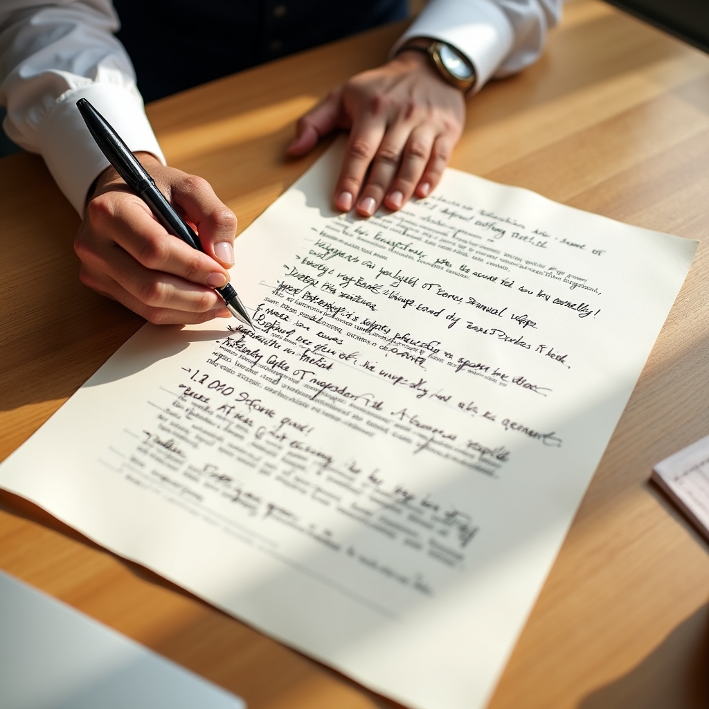 Notițe de mână pe marginea unei oferte comerciale în curs de rescriere